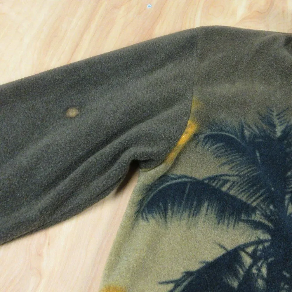 KOKOPELLI All Over Palm Print Zip-Up‎ Fleece Jacket Sz M Hawaiian Tropical Coat